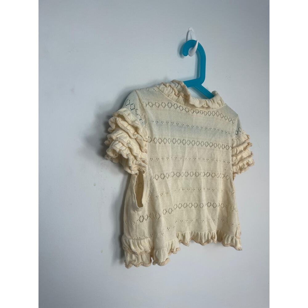 Nanette Lepore Ruffle Knit Shrug Cardigan Women XS Cream Eyelet Cropped Boho - Picture 7 of 8